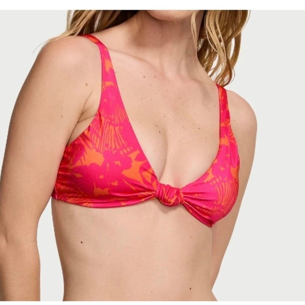 NWT Victoria's Secret‎ Knotted Bralette Bikini  Pink Palm  XL